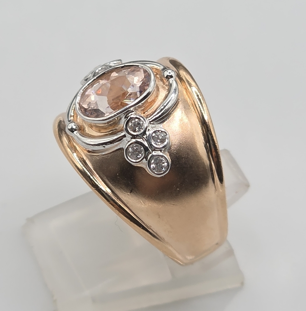 Designer Signed Romantic Morganite And White Zircon Ring - Picture 4 of 8